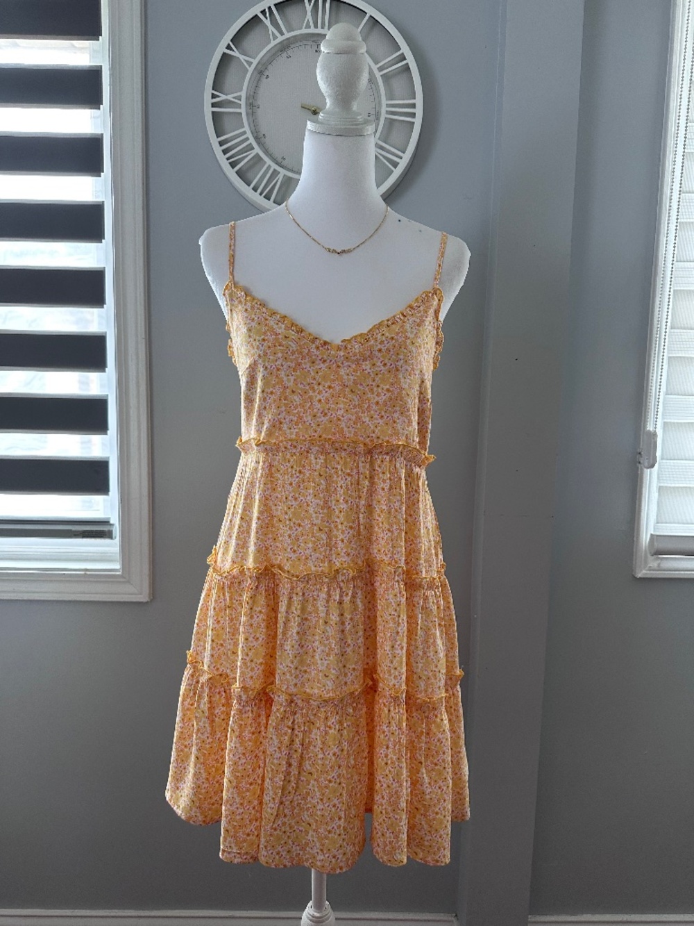 F21 Bohemian Floral Coquette Yellow Summer Mini Dress NWT